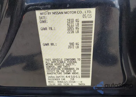 2015 Nissan Altima 2.5 S from USA, damaged, VIN 1N4AL3AP7FC445051